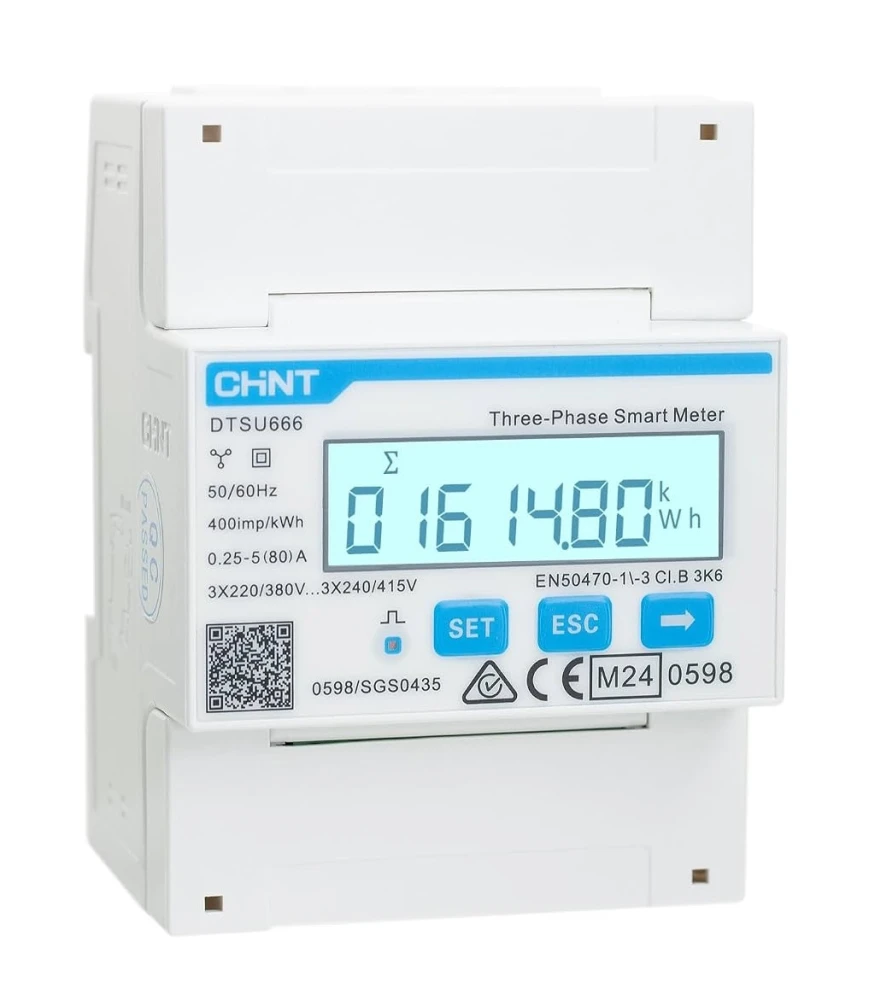 Compteur intelligent triphasé Chint DTSU666, direct 80 A, Modbus, MID